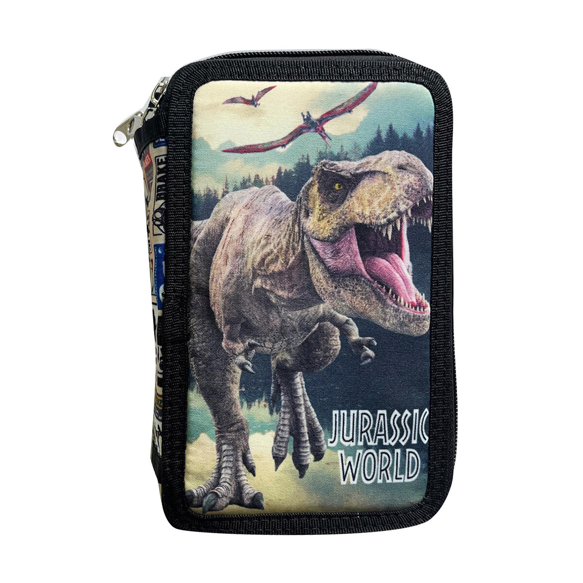 Cartuchera Infantil Jurassic Word 3 Pisos con Cierre 13 x 20 cm 