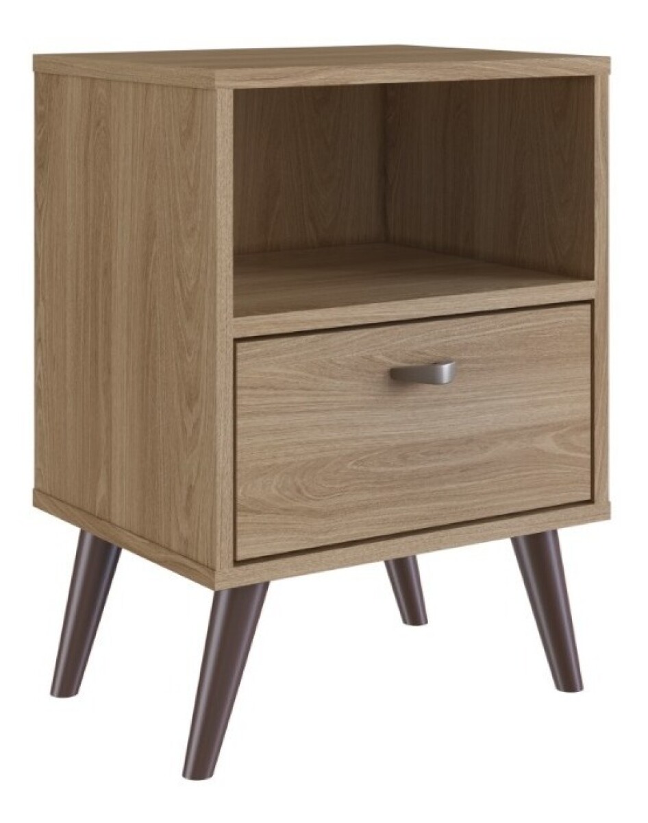 Mesa De Luz Nordica Retro Dormitorio 1 Estantes 1 Cajon Pro - Marrón 