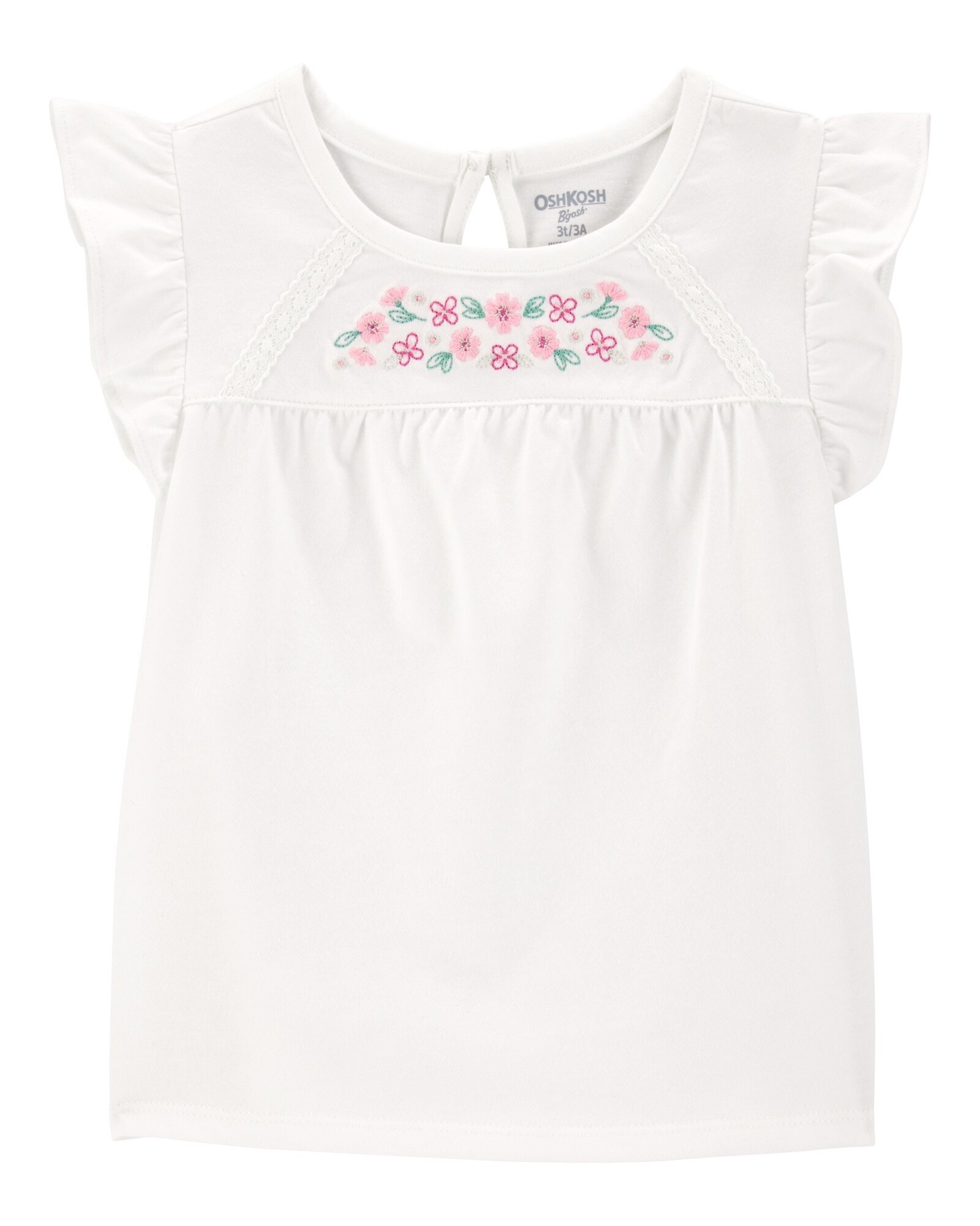 Remera de algodón, con bordado floral Sin color