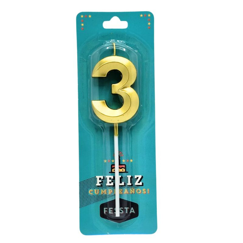Vela Fessta Número 3D Chica Dorada TRES