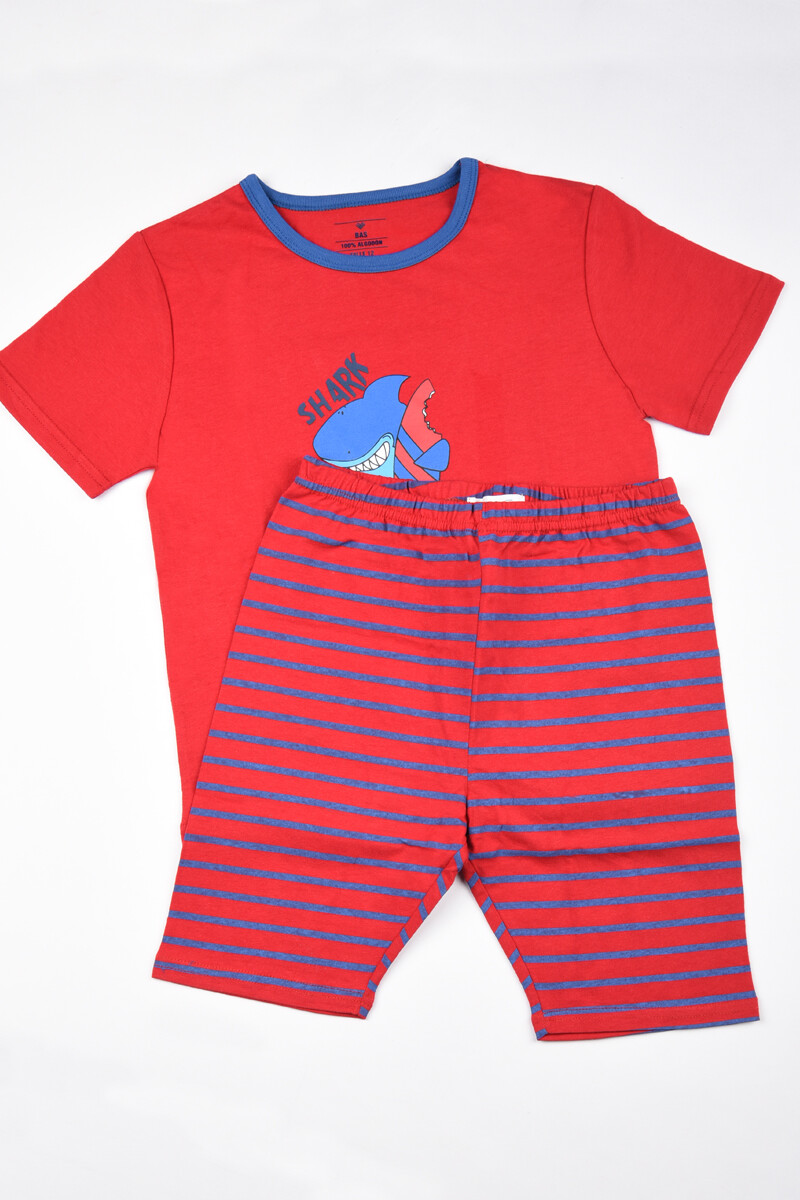 Pijama estampado Tiburón- Talle 10 al 16 Rojo