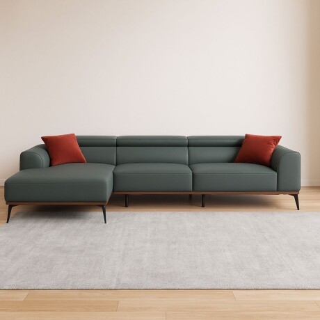 Sofá con chaise DUNA CUERO GRIS - IZQUIERDO
