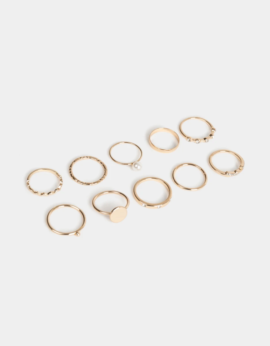 Set De Anillos De Metal Y Perlas 