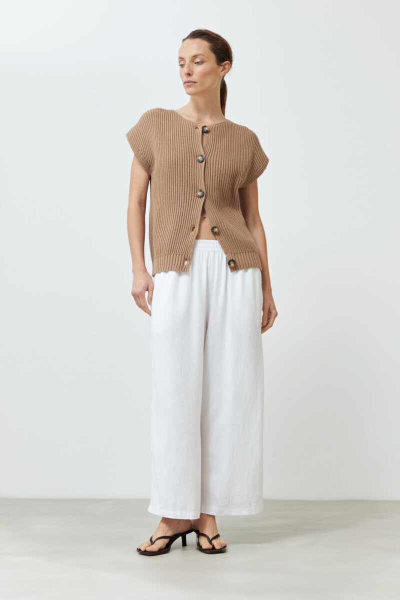 Cardigan manga corta tostado