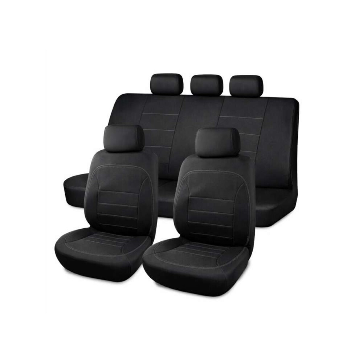 Cubreasientos De Eco Cuero Negro Con Costura Gris - 9 Piezas 