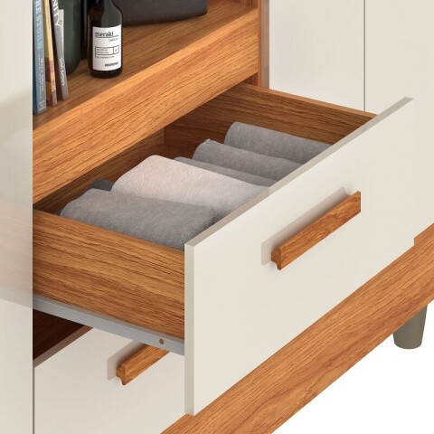 Ropero Vetro 4 Puertas 2 Cajones con Espejo, Perchero y Tocador 150cm MDP - Cinamomo Off White Ropero Vetro 4 Puertas 2 Cajones con Espejo, Perchero y Tocador 150cm MDP - Cinamomo Off White