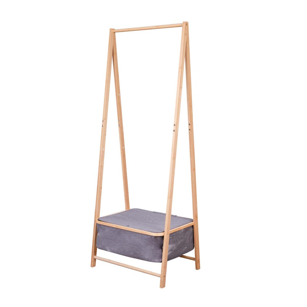 PERCHERO DE PIE MADERA NATURAL-BEIGE C/CAJA ORGANIZADORA