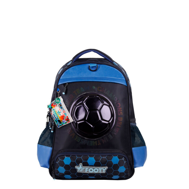 Mochila FOOTY 18" Pelota Con Relieve Azul - Negro