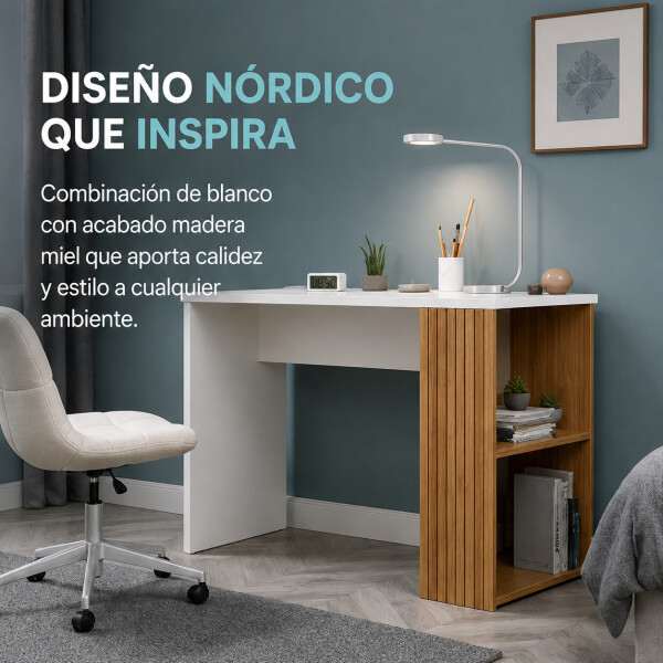 Escritorio ComboHome Nórdico Estantes Laterales 120 Cm Deco Blanco 1
