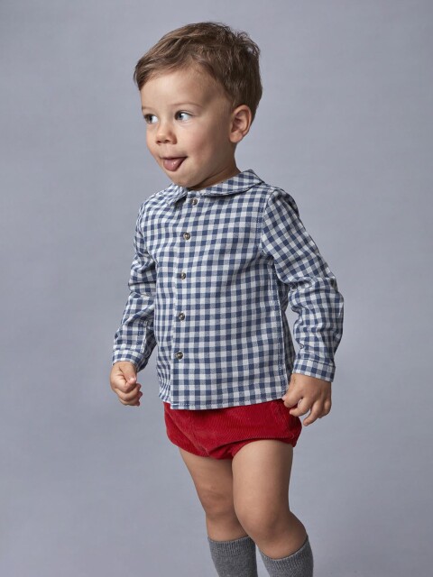 Camisa De Cuadros Con Smo Azul Medio Oscuro