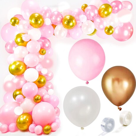 Set Globos N20 112pcs Rosa y Dorado Fiesta Cumpleños Rosa