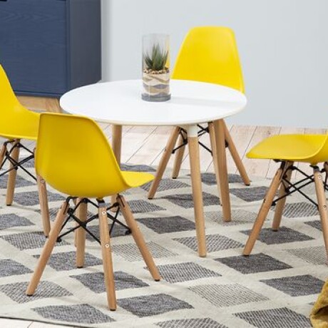 Kit x4 Eames DKR Base En Madera Infantil Amarillo