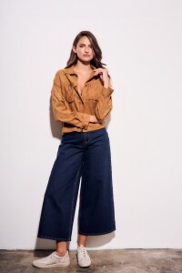 Camisa Gamuza Flecos Camel