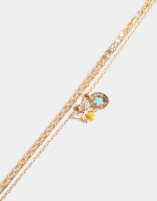 Collares Cortos Esmaltado Collar Corto Multicadena - Dorado