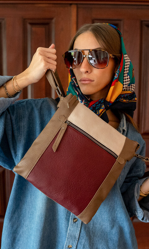 BANDOLERA TRIANA MARFIL BORDEAUX Y TOPO