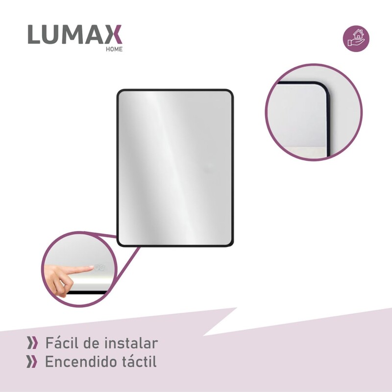 Espejo Vertical Lumax Suleban c/marco y luz 90x70cm Negro