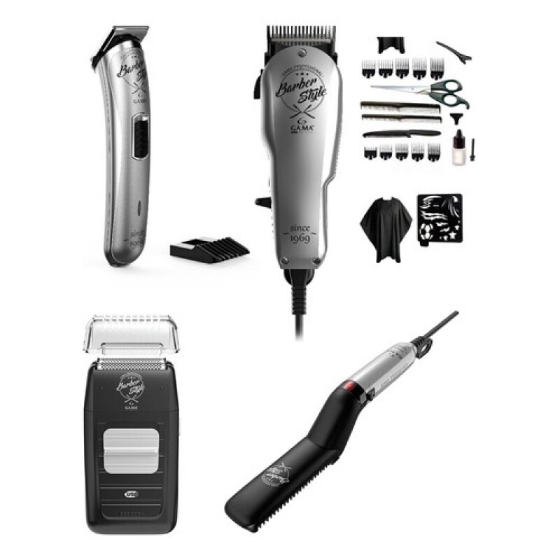 Combo Gama Barber Style Cortapelo Cortabarba Afeitadora Planchita Gris