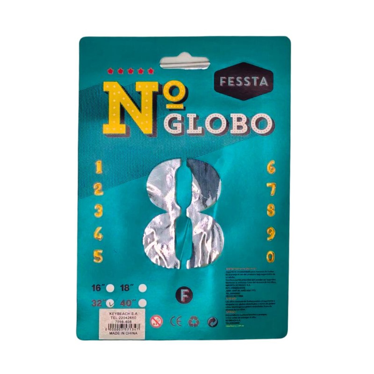 Globo Número Fessta 32" Plateado - OCHO 