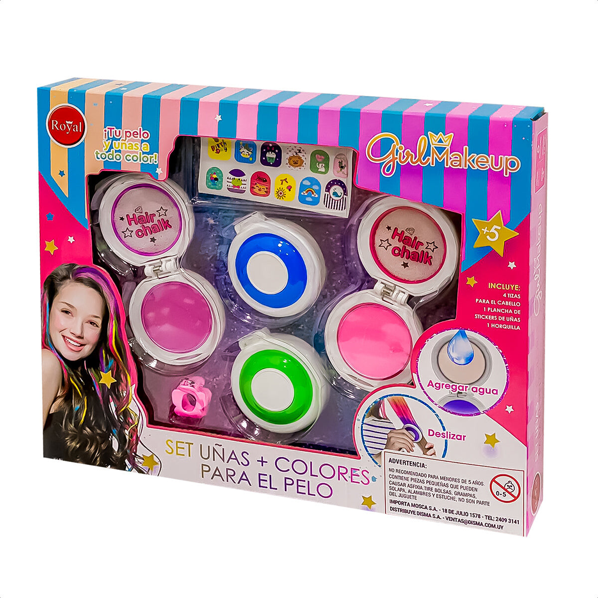 Set De Uñas + Colores Para El Pelo Girl Makeup Royal 