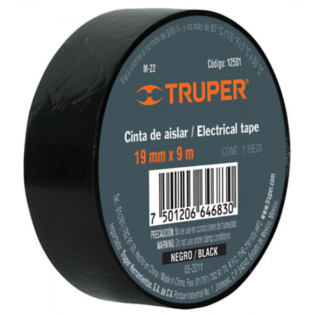 CINTA AISLADORA 19MM.X18MT NEGRA (V X MULT.8U) TRUPER M-33 N/a
