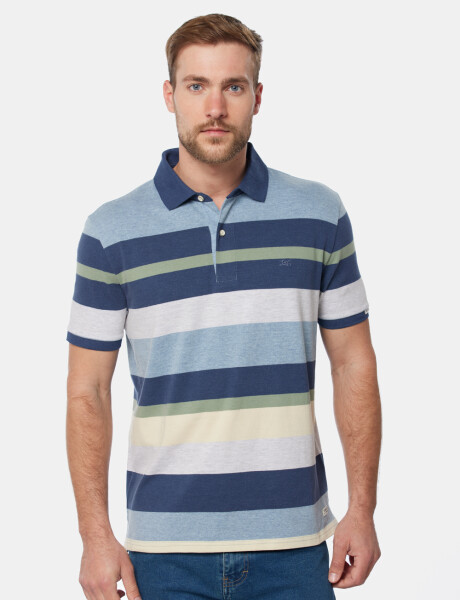 REMERA POLO JERSEY RAYADA Celeste