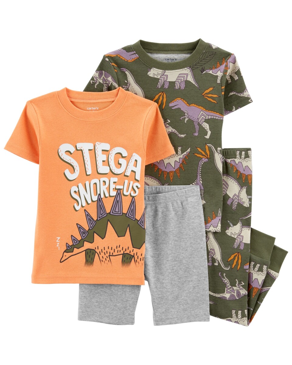 Pijama cuatro piezas de algodón dos remeras, pantalón y bermuda. Talles 2-5T 