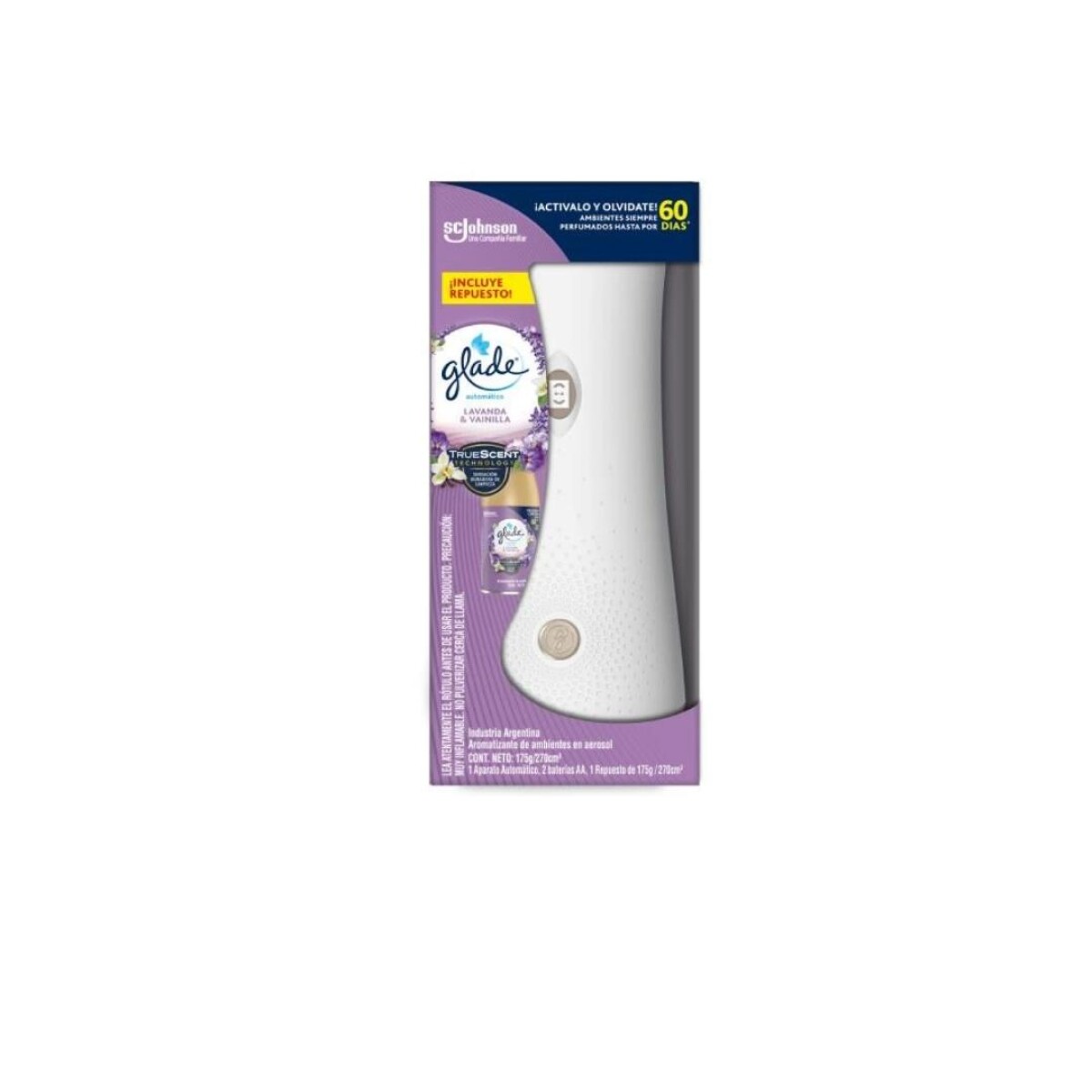 APARATO + REPUESTO AROMATIZADOR GLADE AUTOM. LAVANDA VAINILLA, 175G 