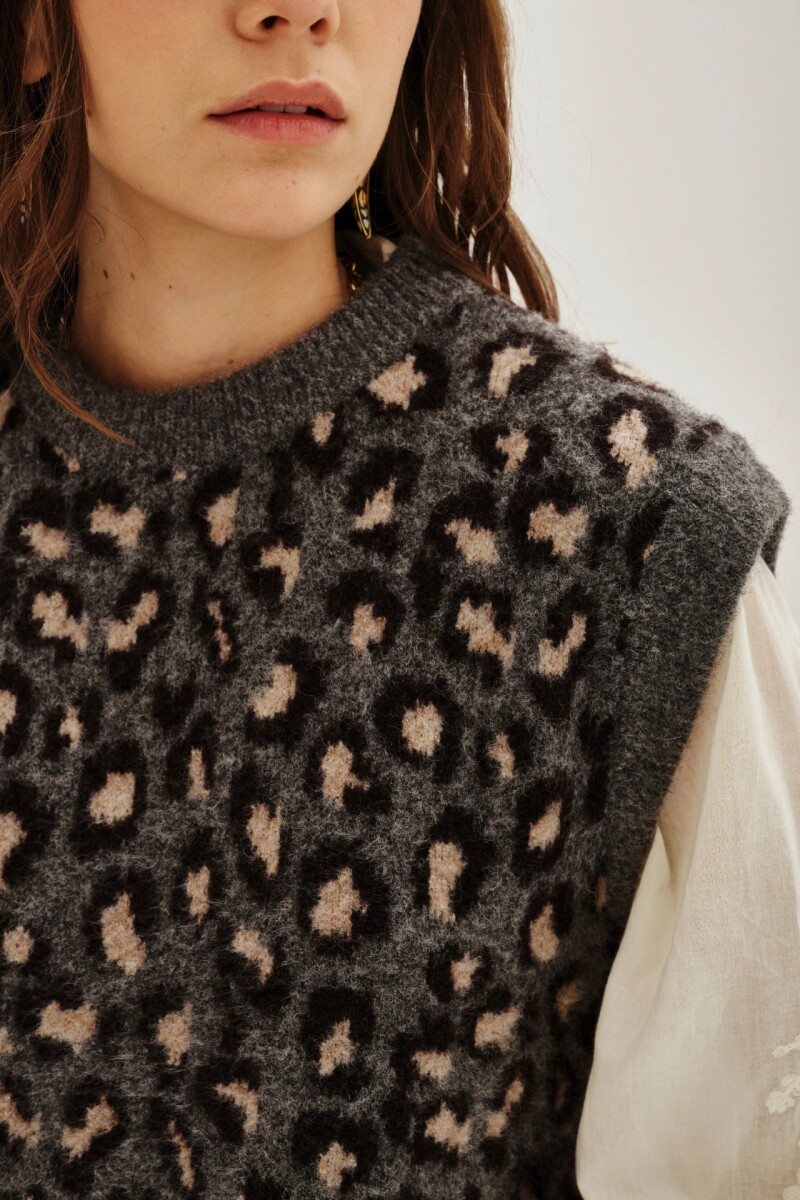 Chaleco Animal Leopard Gris Oscuro