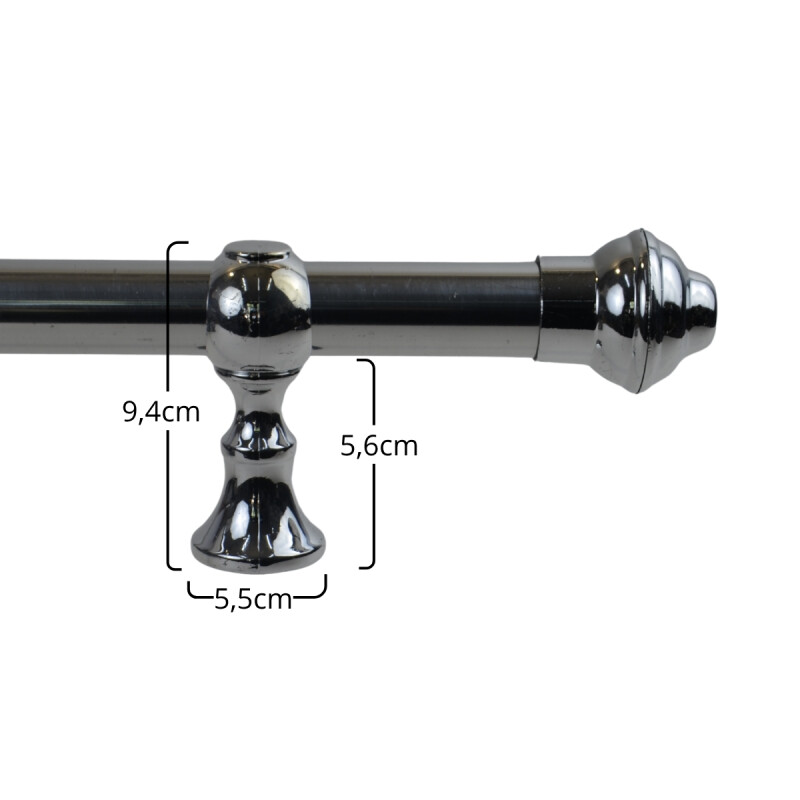 Barrote cromado metal 2,00m 28mm + 2 soportes PLATEADO