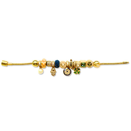 Pulsera bañada en oro de 18 kilates con piedras genuinas - Armonia 12 dijes Pulsera bañada en oro de 18 kilates con piedras genuinas - Armonia 12 dijes