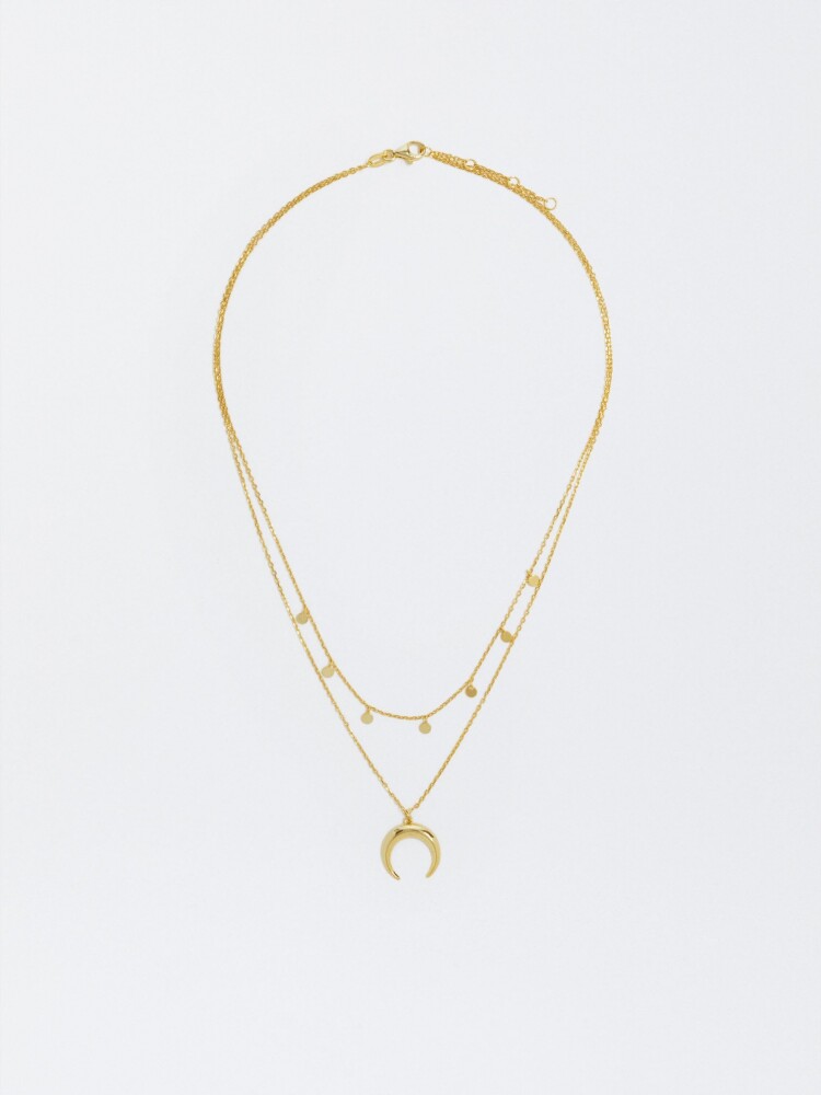 Collar Corto De Plata 925 Con Cuerno dorado