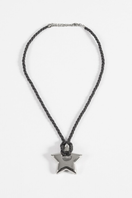 Collar cordón dije estrella acero plateado