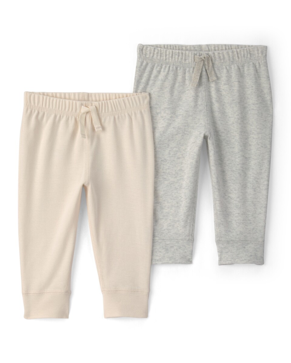 Pack dos pantalones de algodón, gris y marfil 