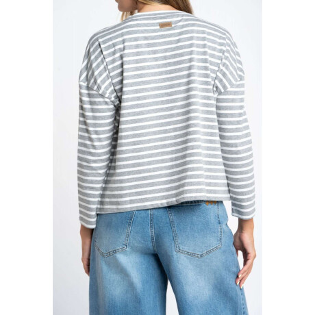 Remera Algodon Elastano Rayada Gris Melange