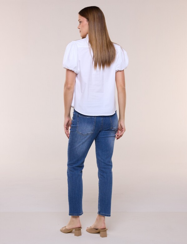Camisa Manga Abullonada Y Cuello Mao BLANCO