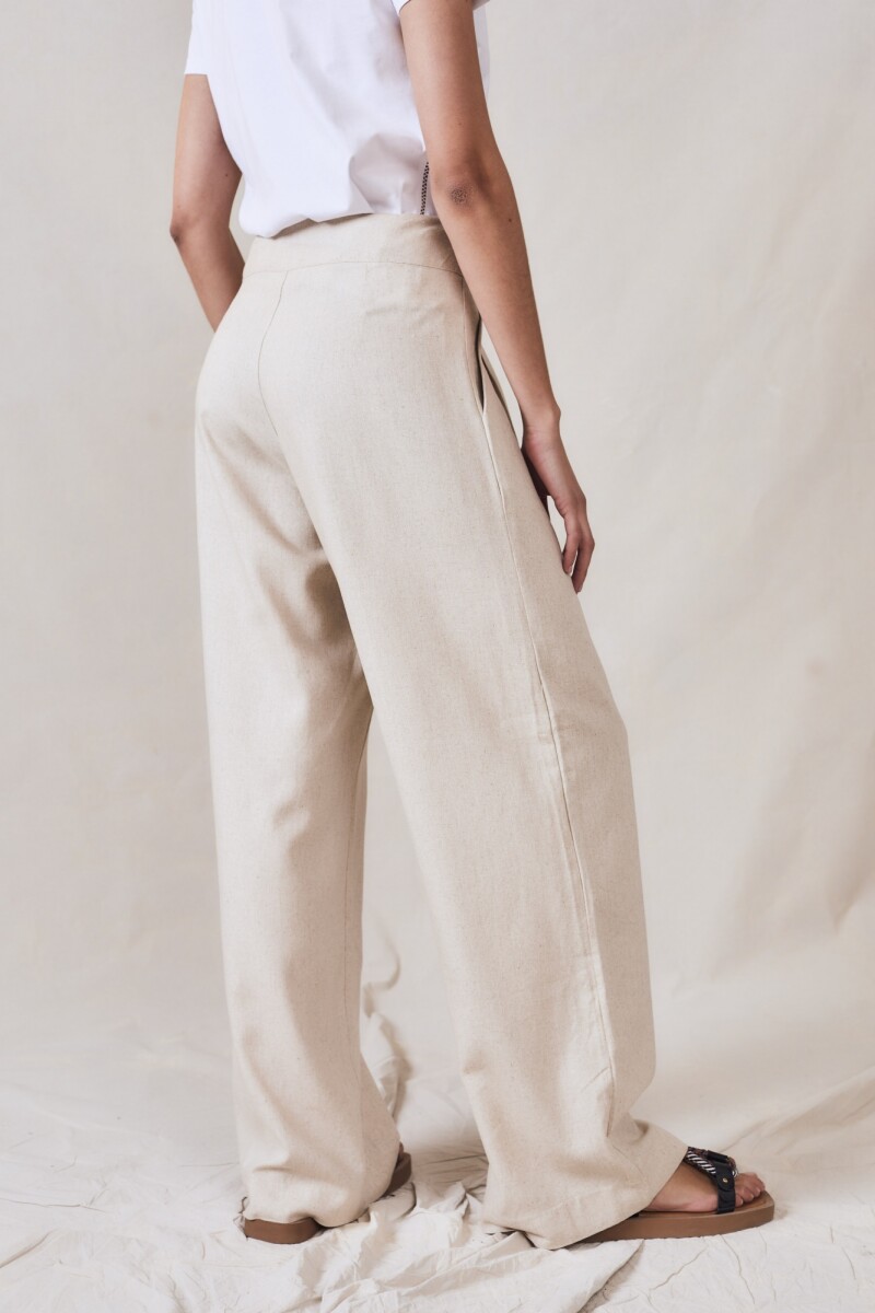 Pantalón Pinzado Lino Beige
