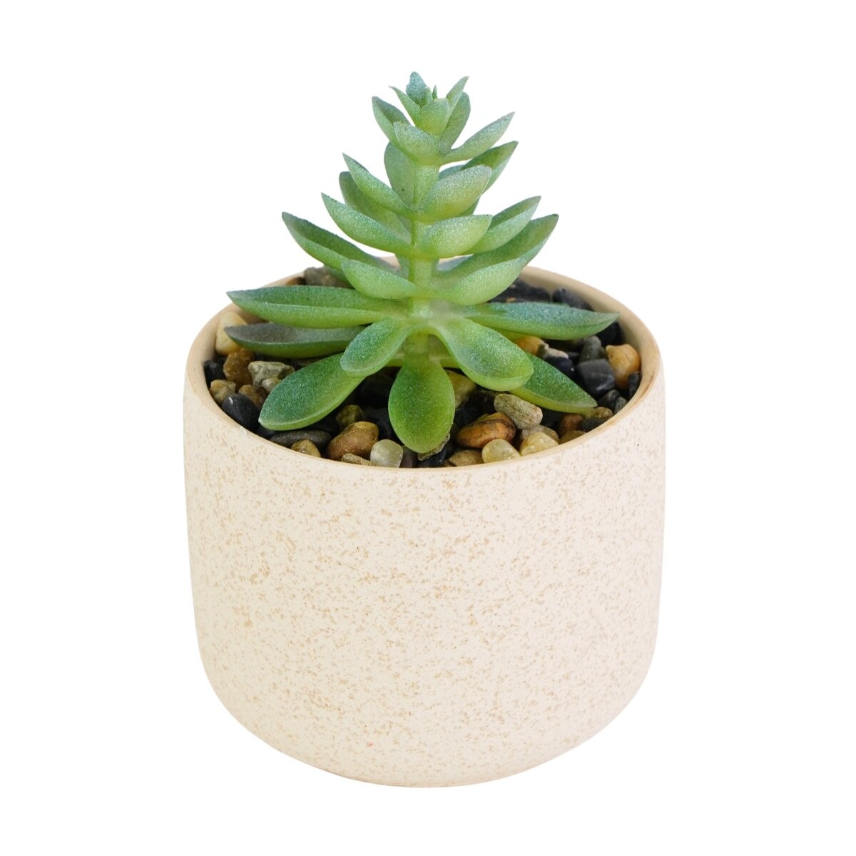 Planta artificial mini suculenta con maceta de ceramica beige 