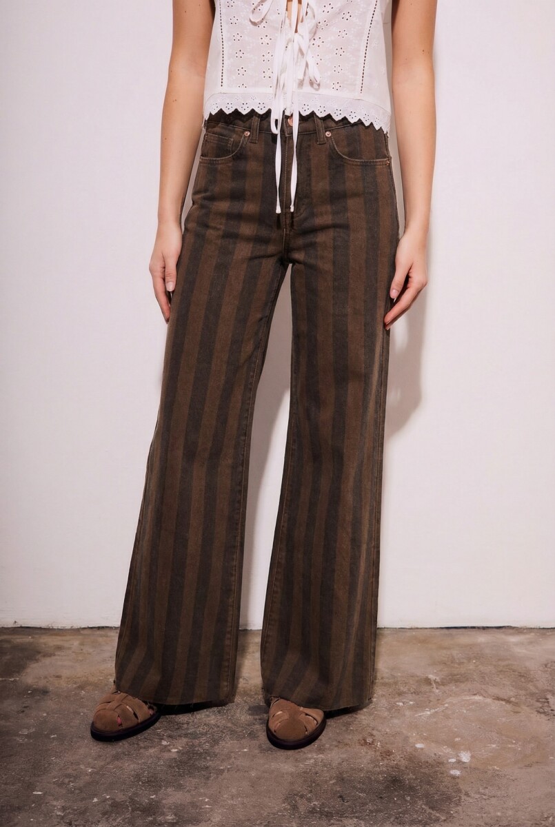 Jean Flared Wide Leg Rayado - Chocolate 