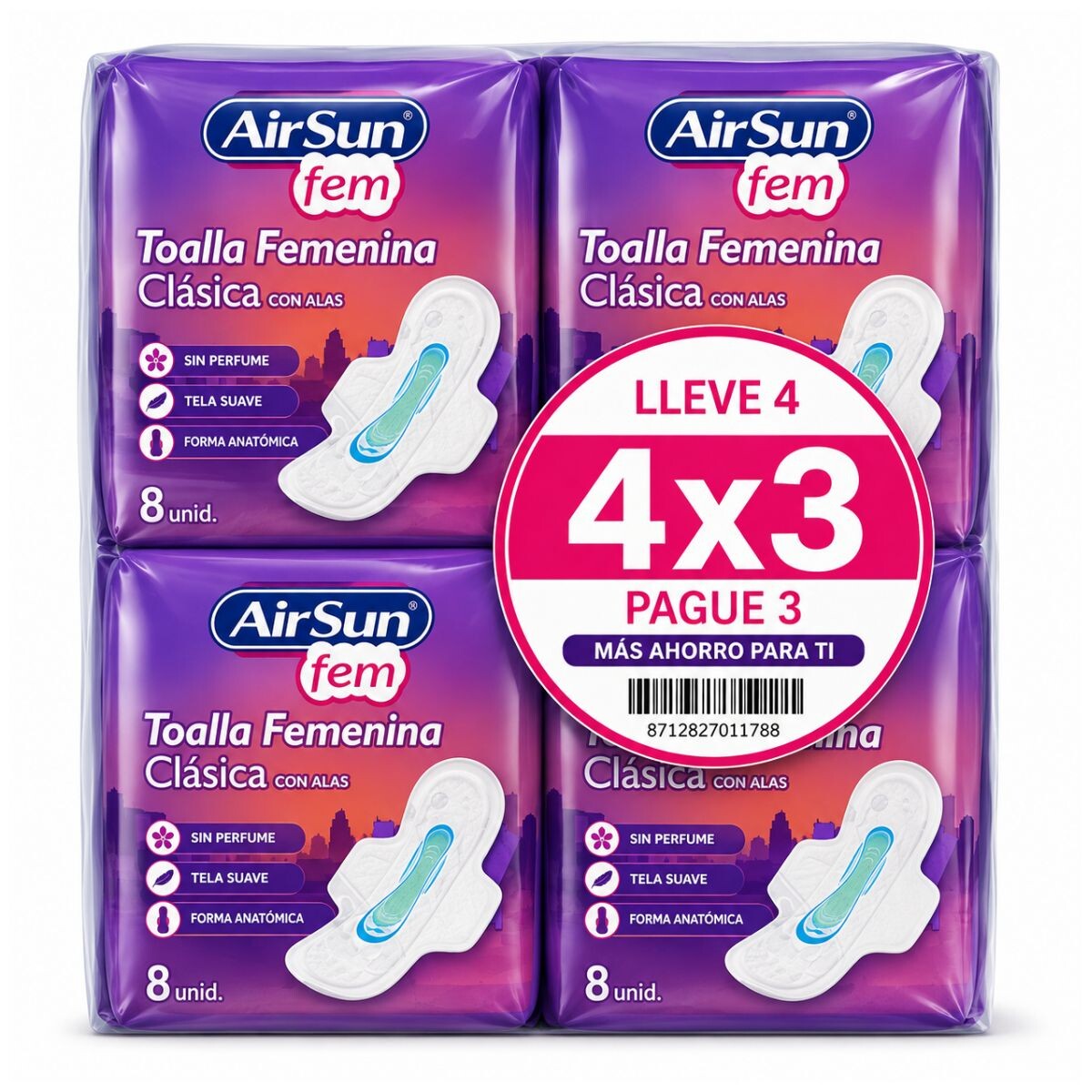 Toallas femeninas AirSun clasicas con alas x8 unidades 4x3 