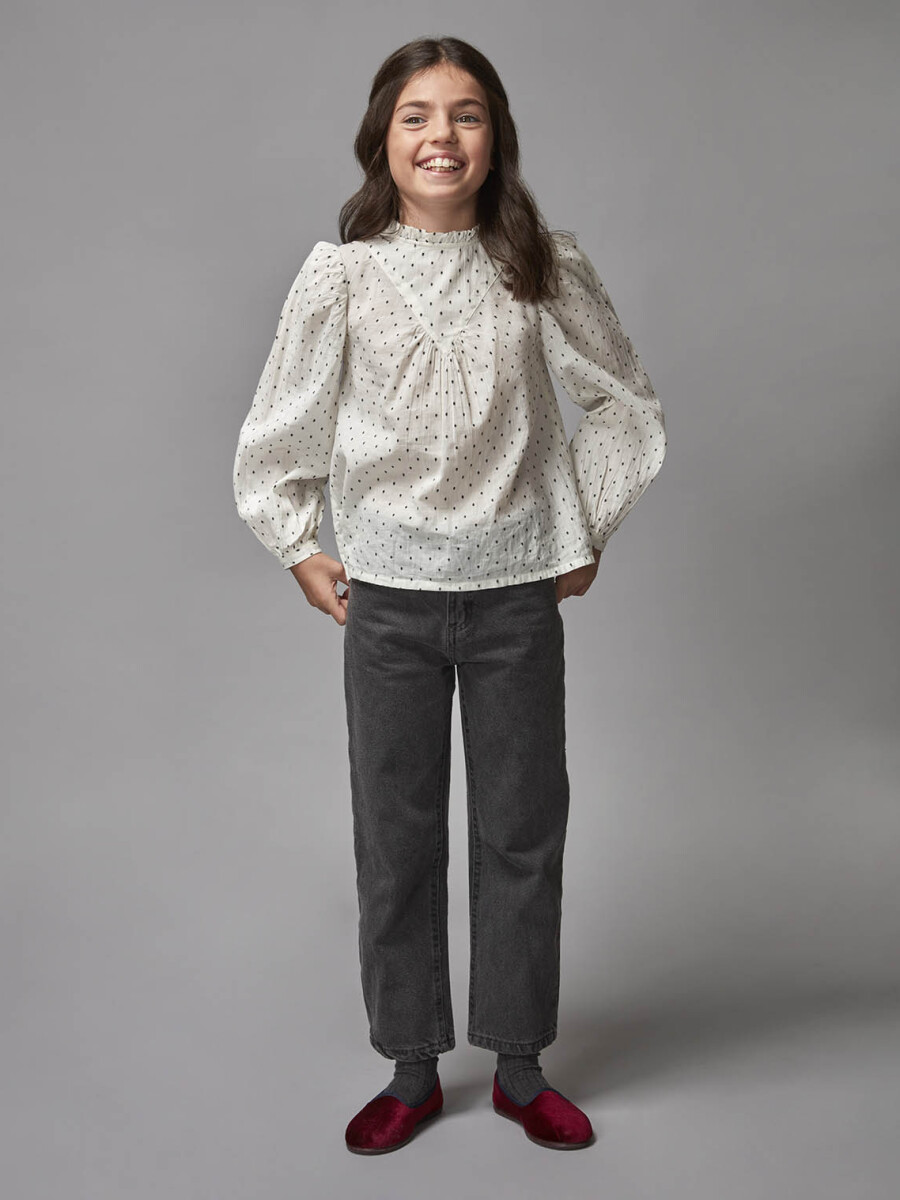 Blusa De Plumeti Con Detalles Blanco Optico