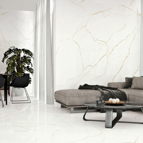 Porcelanato Marmol Vetas Doradas Pulido 120X260Cm Piso Pared GAMAS DE BLANCO