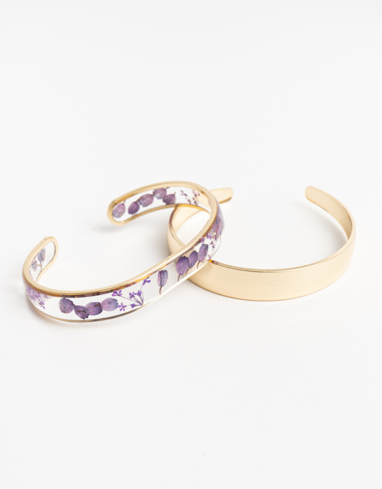 Pulseras Rígidas Sets Color Pulsera Rígida Set Metal Y Acrílico - Dorado
