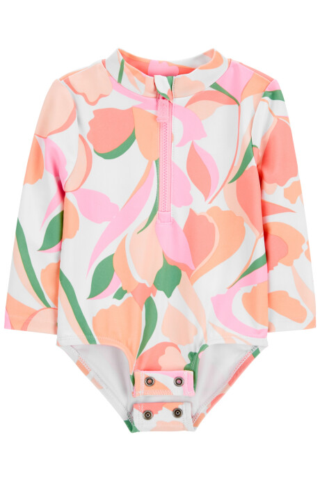 Malla de baño una pieza manga larga con protección UPF 50+ diseño floral Sin color