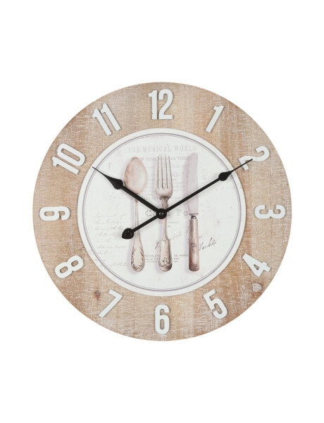 RELOJ DE PARED MDF D40X40X3.5CM CUBIERTOS FONDO BLANCO Y MADERA RELOJ DE PARED MDF D40X40X3.5CM CUBIERTOS FONDO BLANCO Y MADERA