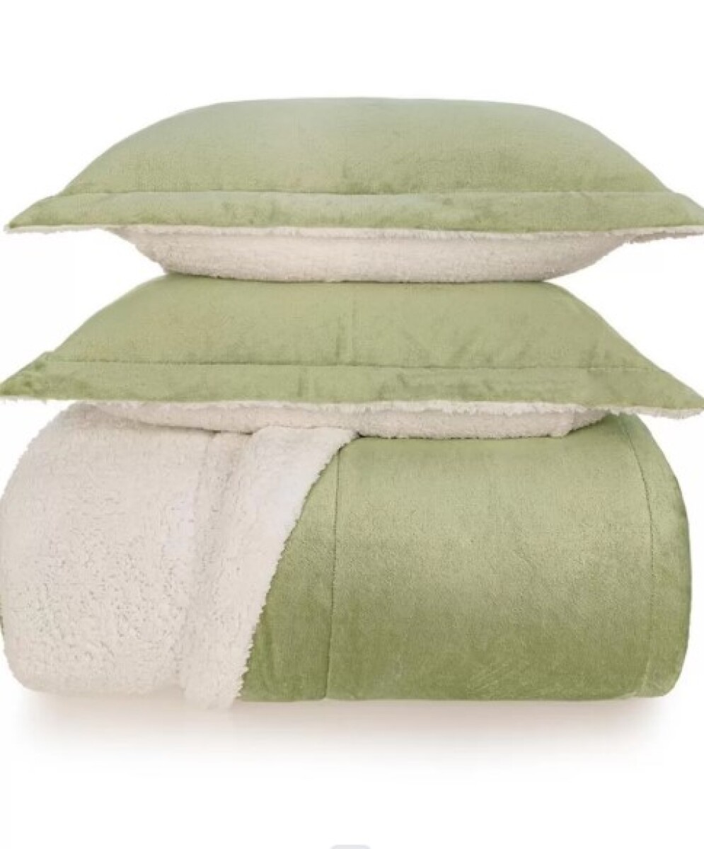 Acolchado Terciopelo y Corderito KARSTEN c/porta Almohada 1 PLAZA - Sonata Verde 