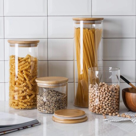 Recipiente Hermético Multiuso Vidrio C/Tapa Bambú 1400ml (Alto 20cm x Ø 10cm) Recipiente Hermético Multiuso Vidrio C/Tapa Bambú 1400ml (Alto 20cm x Ø 10cm)