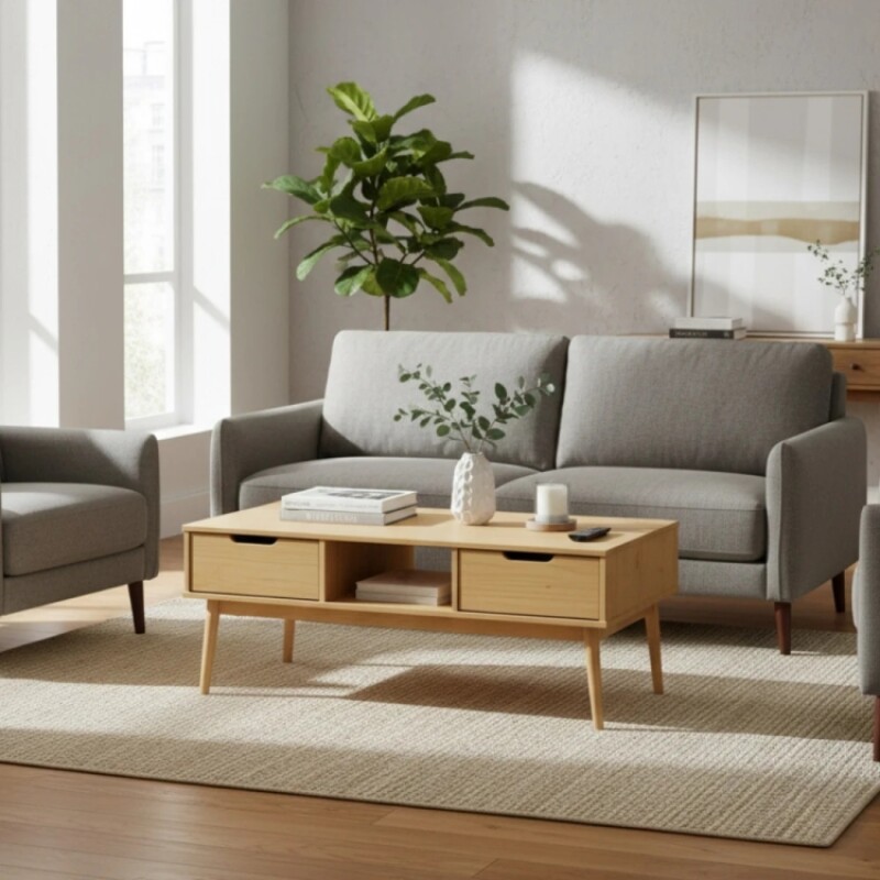 Mesa De Centro 2 Cajones Nordica Roble Mesa De Centro 2 Cajones Nordica Roble