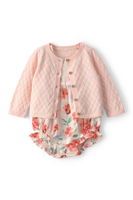 Set dos piezas, body bombachudo de viscosa y saco de algodón, diseño floral Sin color
