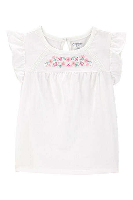 Remera de algodón, con bordado floral Sin color