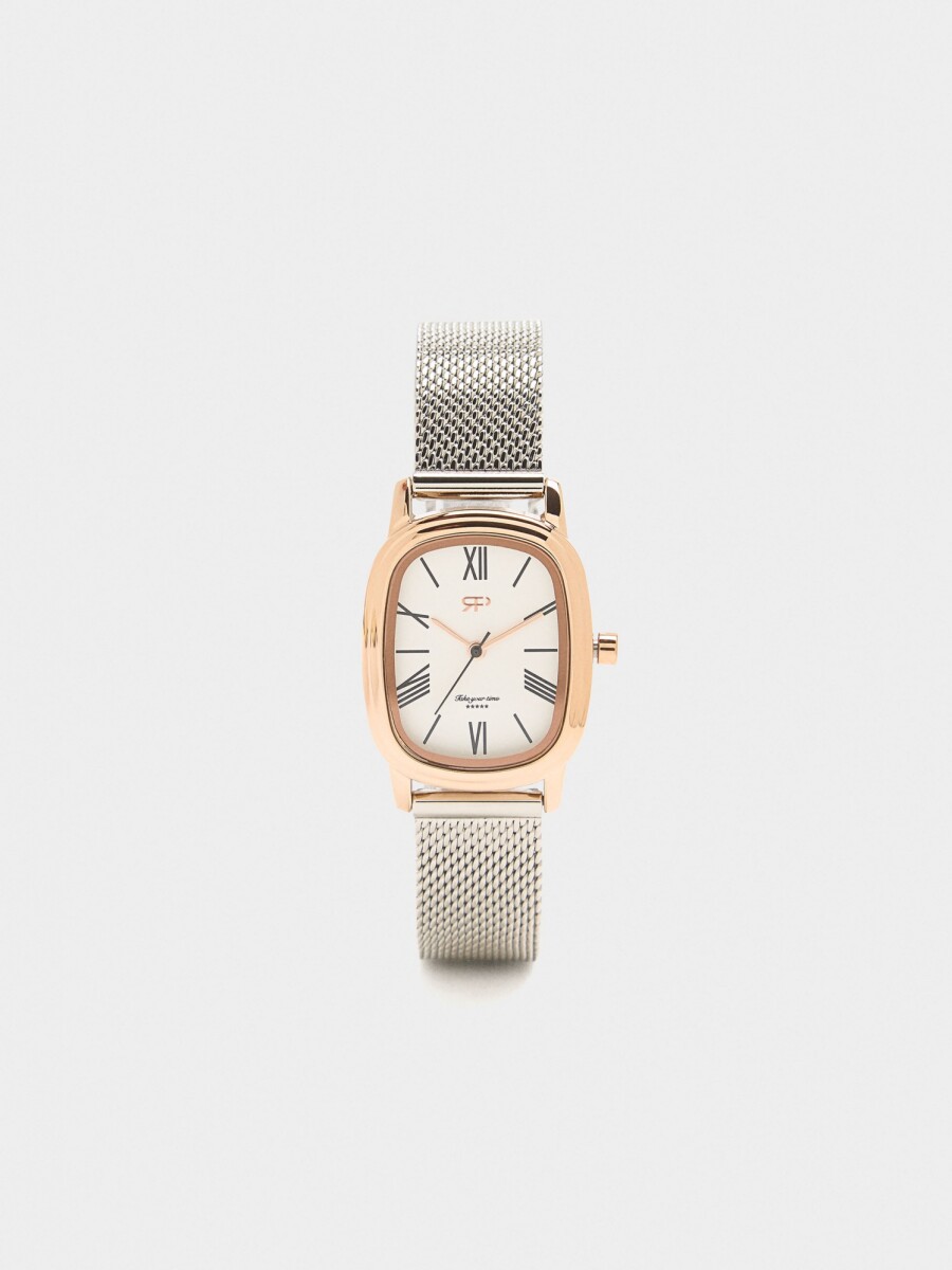 Reloj De Malla Metálica De Acero Inoxidable bicolor